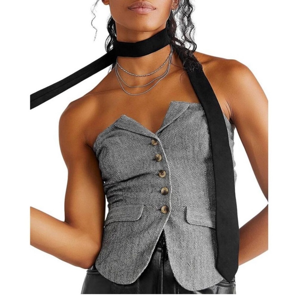 Free people Jamie Herringbone strapless top NWT